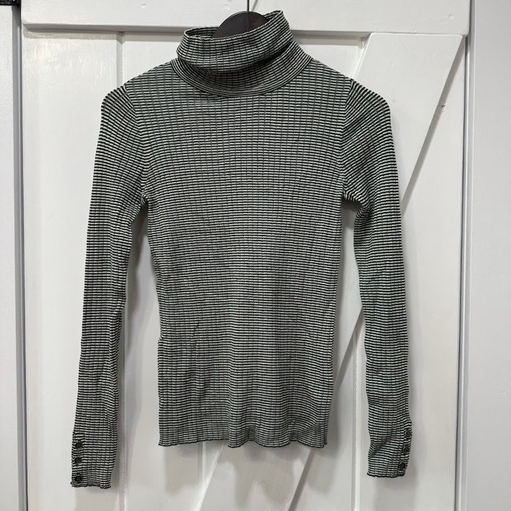 J.McLaughlin Womens Arlette Sweater XS Forest Green White Stripe Turtleneck NEW